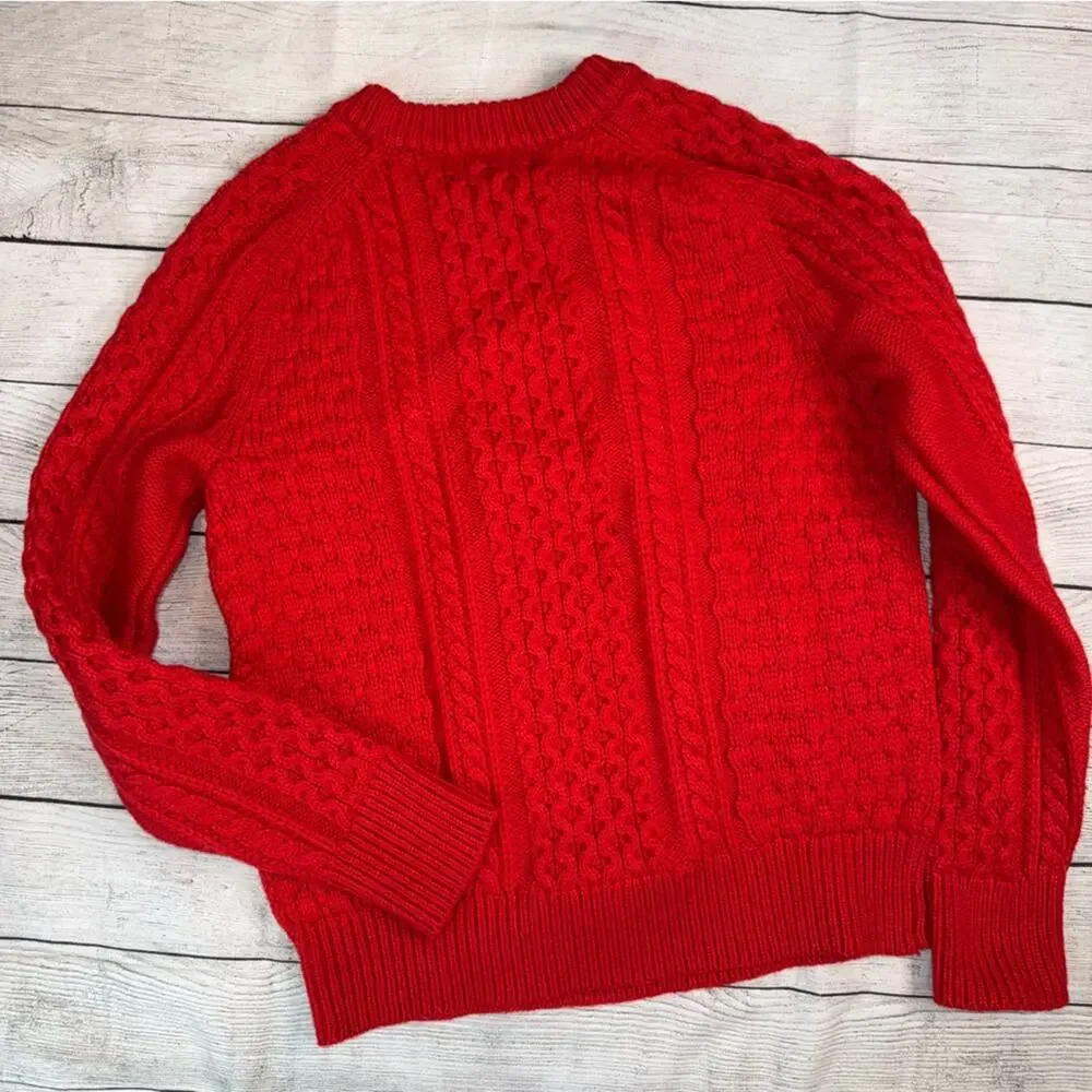 J.Crew Women's Popcorn Cable-Knit Sweater Red Lambswool Blend Size Small